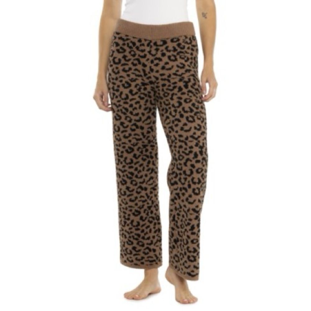 Cupcakes & Cashmere Brown Cheetah Print Cozy Knit Lounge Pants Size Medium - Picture 5 of 5
